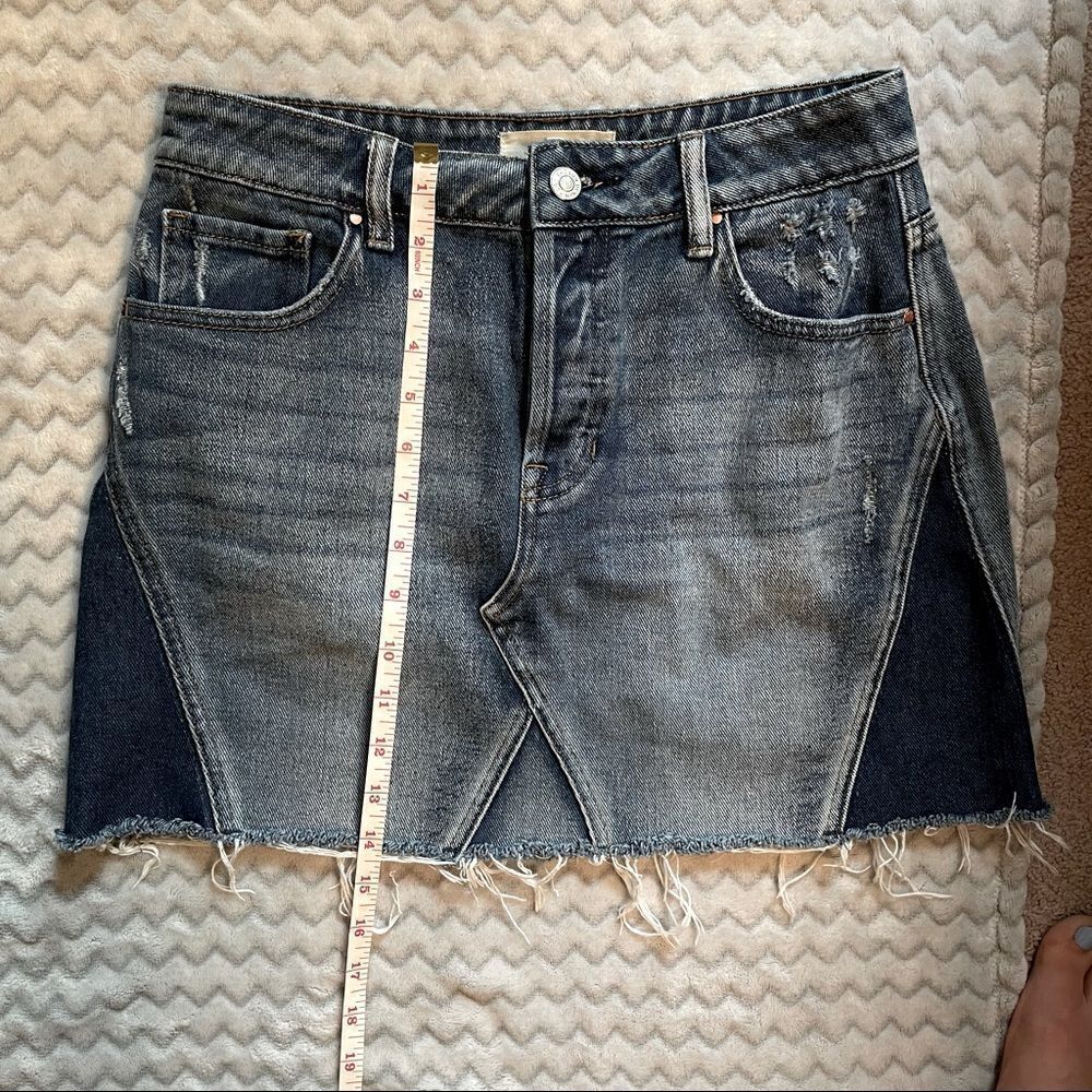 PacSun Mini Denim Skirt Raw Hem and Mixed Washes 27 - Picture 4 of 10
